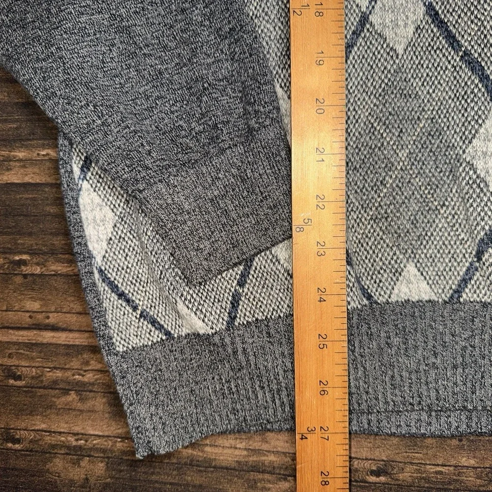 Joseph Abboud Sweater Mens Large Gray Argyle 1/4 Zip Cotton Pullover
